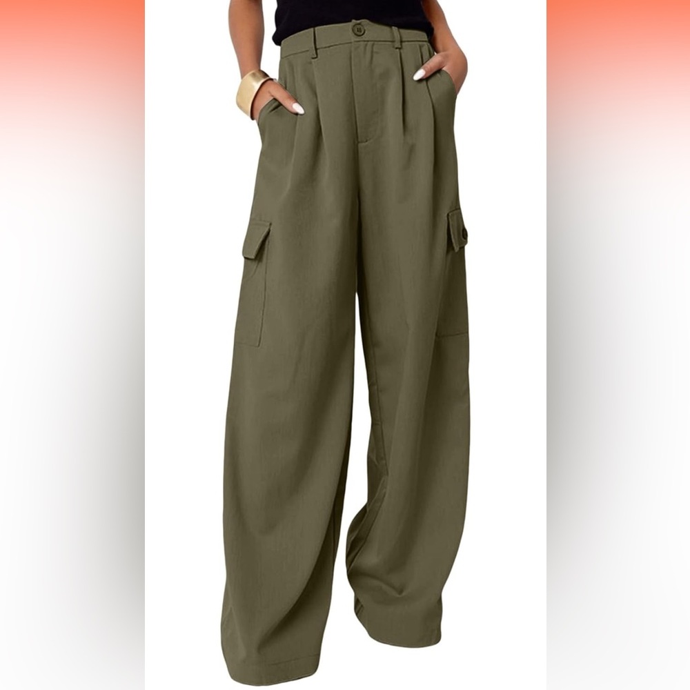 Women's Olive Wide Leg Cargo Pants
